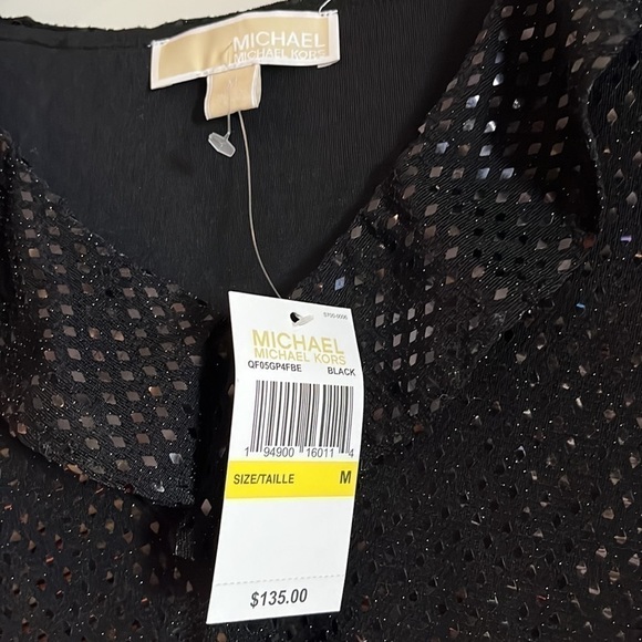 NWT Michael Kors black sequenced short sleeved V- neck top size medium. - Picture 5 of 6